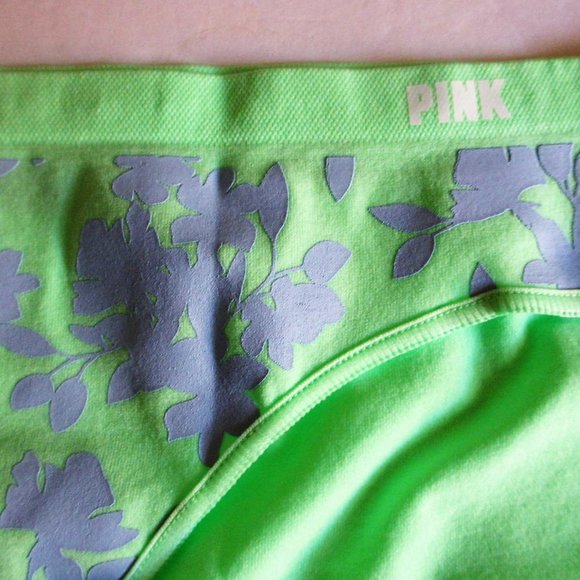 Victoria's Secret PINK Seamless Bikini Panty Size L Light Neon Green Gray floral - Picture 4 of 5
